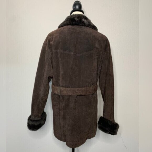 Wilsons Leather Brown Faux Fur Collar Cuffs Suede Leather Coat - Picture 12 of 17